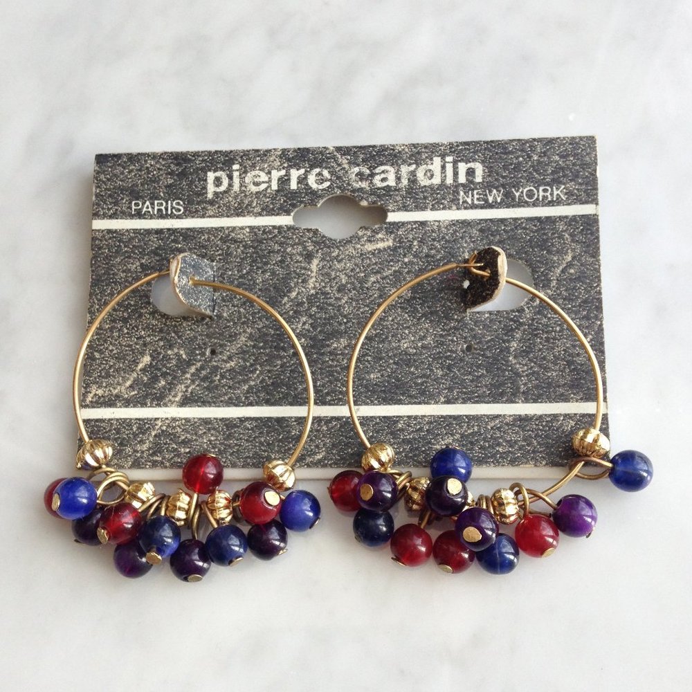 Pierre Cardin - Dainty Bead Charms Hoop Earrings